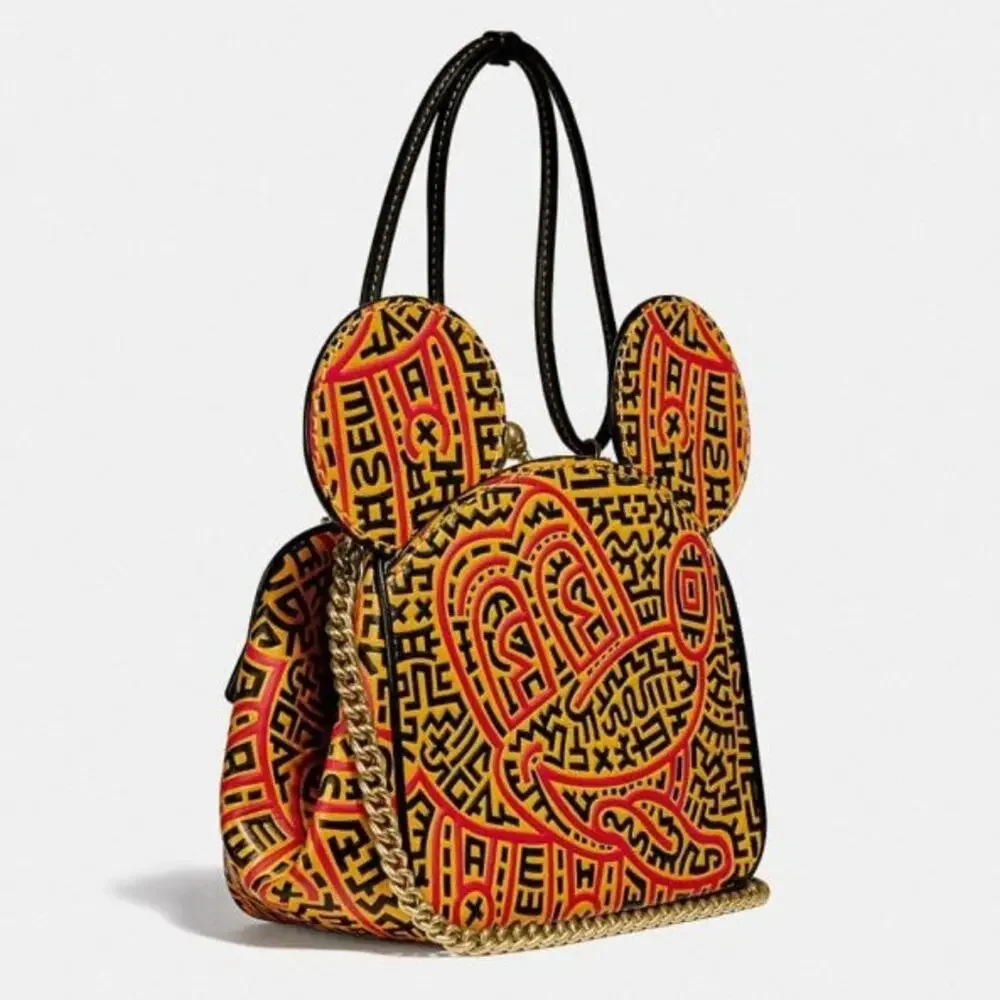New Coach Disney Mickey Mouse Kisslock Bag/ Leather/Black-Yellow-Orang4 - Picture 3 of 12
